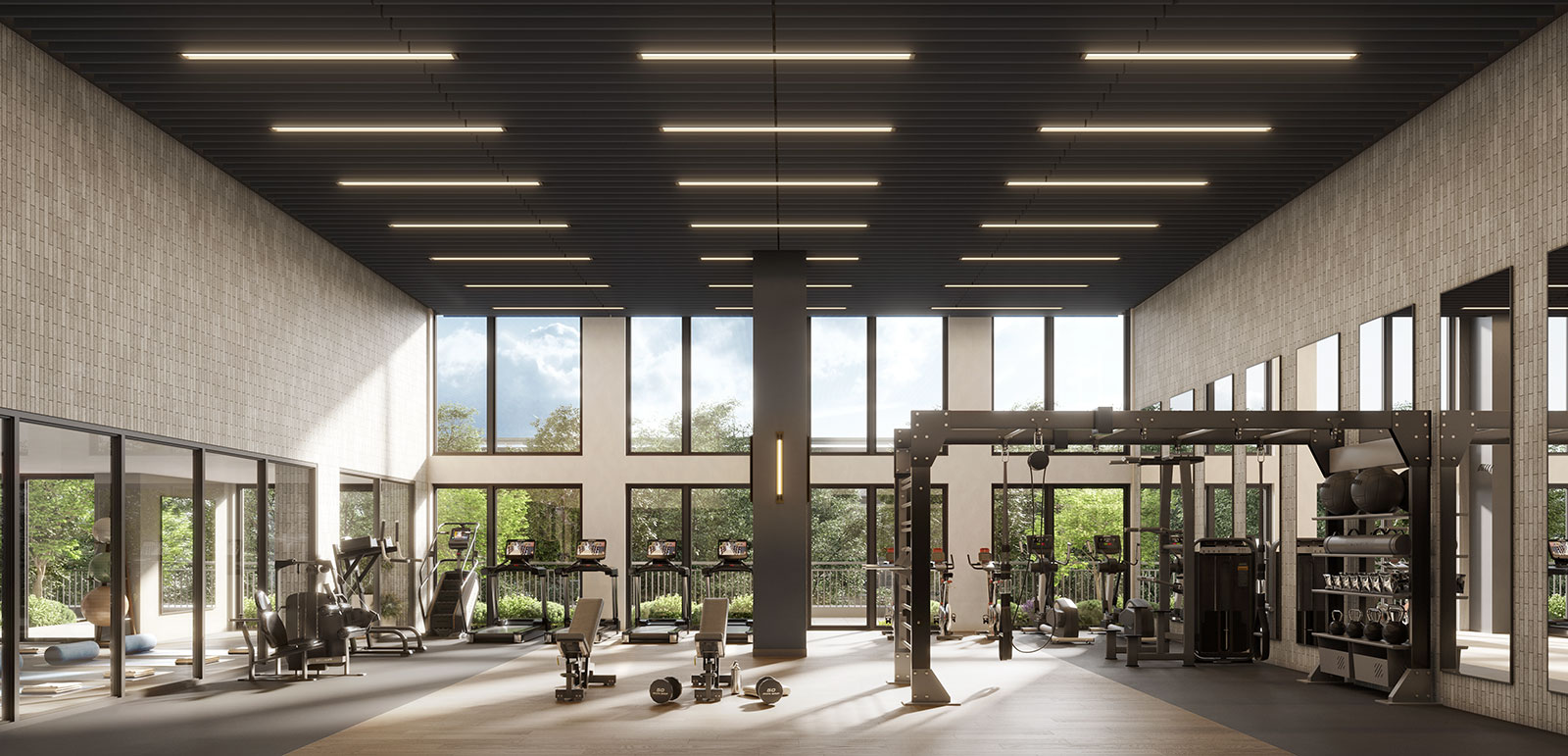 Luxury amenities at AtlanticBK Bed-Stuy apartments including golf simulator