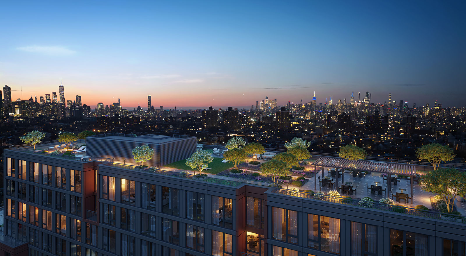 Rooftop terrace with Brooklyn skyline views at AtlanticBK